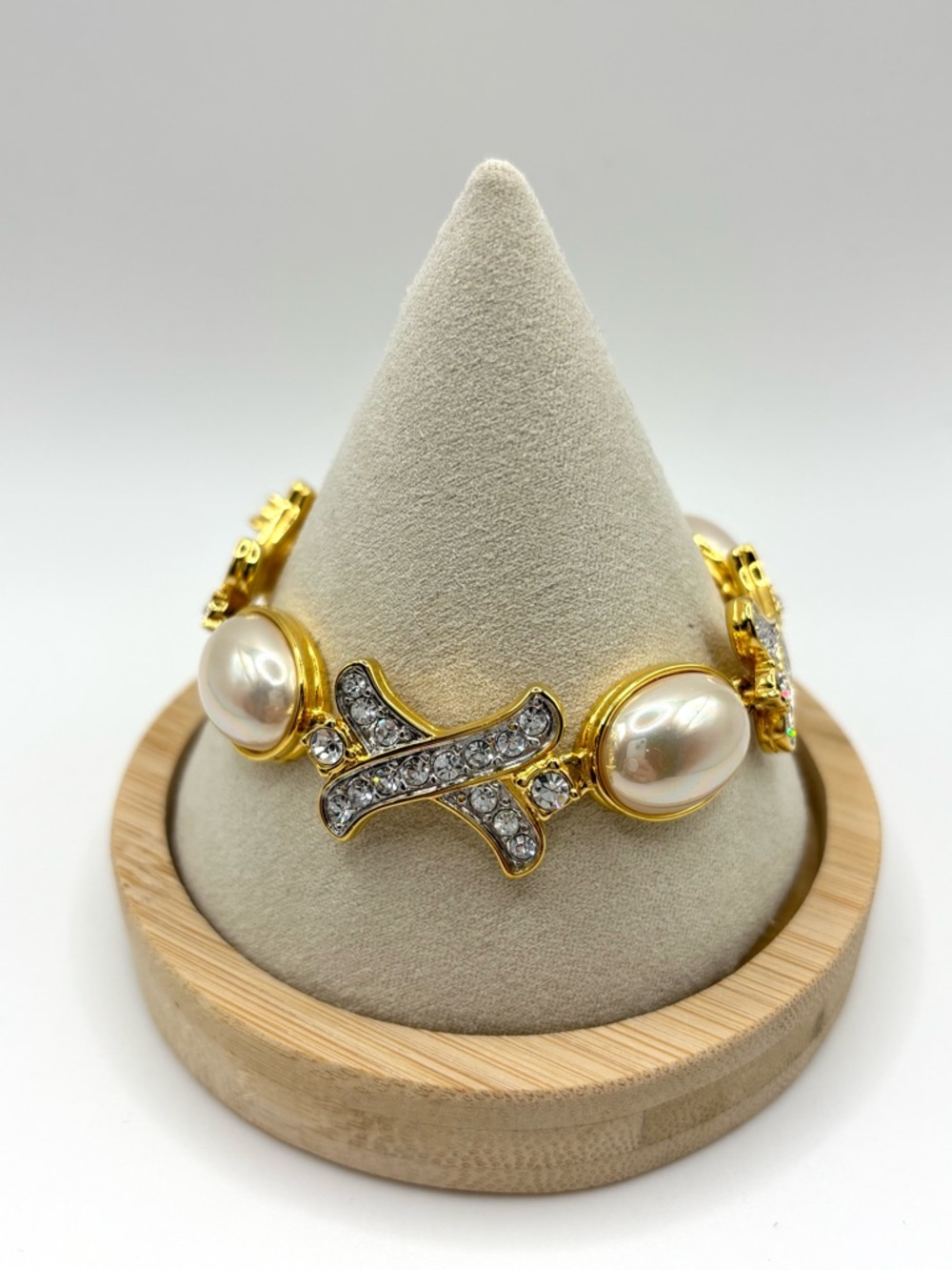 Nolan Miller Gold-Tone Pearl & Crystal Link Bracelet
